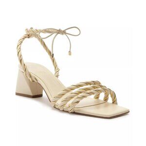 89$ Arezzo Sawyer Square Toe Mid Block Heel Sandals Women's Size 6.5 Ivory